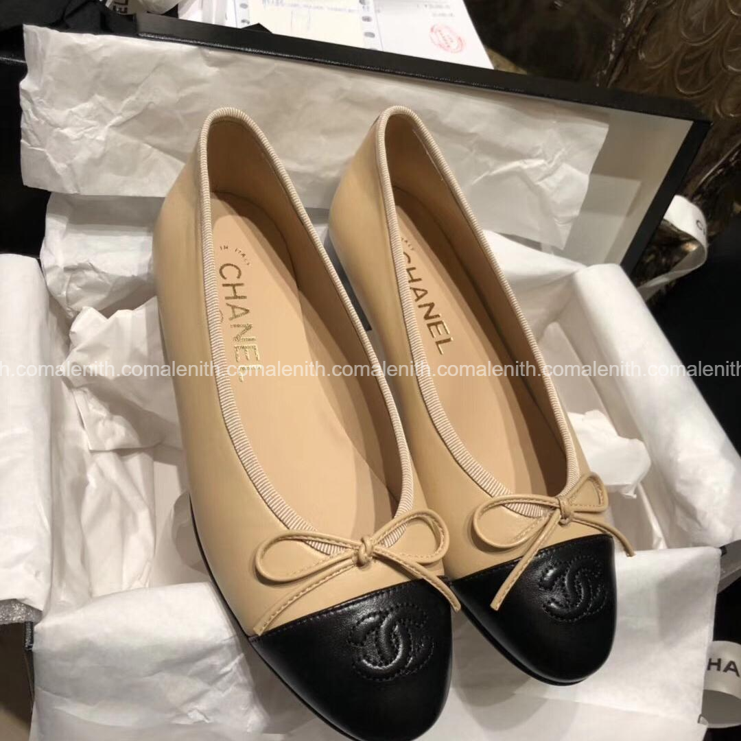 Apricot and Black Two-Tone Ballet Flats